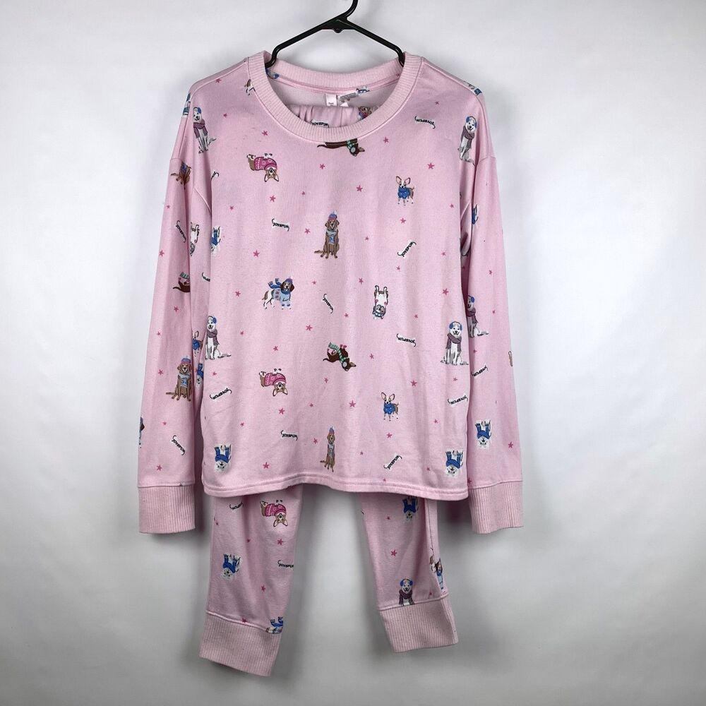 Joyspun Pink Dog Print Knit Pajama Set Women's Small S 4-6 Holiday Winter Cozy